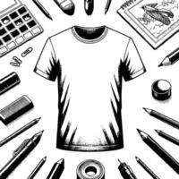 Black and white illustration of a white T-Shirt vector