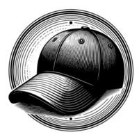 Black and white illustration of a single baseball cap vector