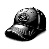 Black and white illustration of a single baseball cap vector