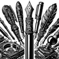 Black and white illustration of a fountain pen vector