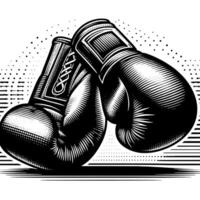 Black and white illustration of suspended Boxing Gloves vector