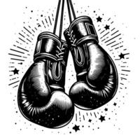 Black and white illustration of suspended Boxing Gloves vector