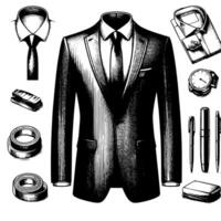 Black and white illustration of a pair of male Business Suit vector