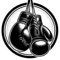 Black and white illustration of suspended Boxing Gloves vector