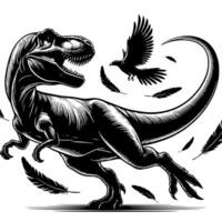 Black and white illustration of a TRex Dinosaur vector
