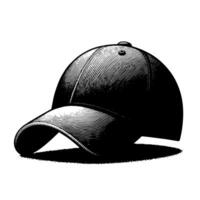 Black and white illustration of a single baseball cap vector