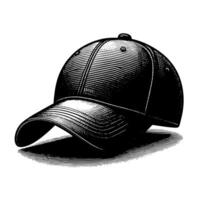 Black and white illustration of a single baseball cap vector