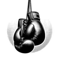 Black and white illustration of suspended Boxing Gloves vector