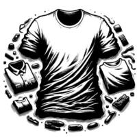 Black and white illustration of a white T-Shirt vector