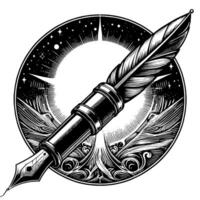 Black and white illustration of a fountain pen vector