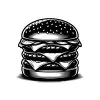 negro y blanco ilustración de un sabroso A la parrilla hamburguesa con queso vector