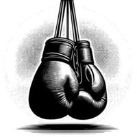 Black and white illustration of suspended Boxing Gloves vector