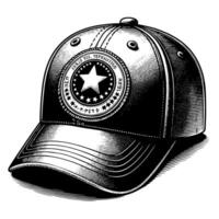 Black and white illustration of a single baseball cap vector