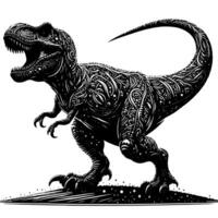 Black and white illustration of a TRex Dinosaur vector