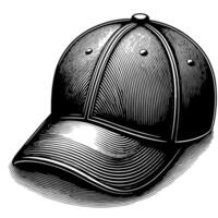 Black and white illustration of a single baseball cap vector