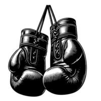 Black and white illustration of suspended Boxing Gloves vector