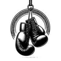 Black and white illustration of suspended Boxing Gloves vector