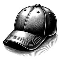 Black and white illustration of a single baseball cap vector