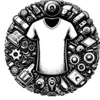 Black and white illustration of a white T-Shirt vector