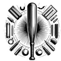 Black and white illustration of a single baseball bat vector