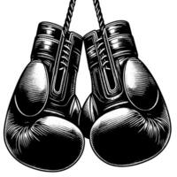 Black and white illustration of suspended Boxing Gloves vector