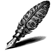 Black and white illustration of a fountain pen vector