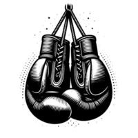 Black and white illustration of suspended Boxing Gloves vector