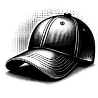 Black and white illustration of a single baseball cap vector