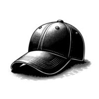 Black and white illustration of a single baseball cap vector