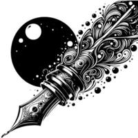 Black and white illustration of a fountain pen vector