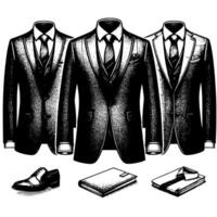 Black and white illustration of a pair of male Business Suit vector