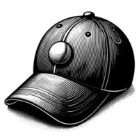 Black and white illustration of a single baseball cap vector