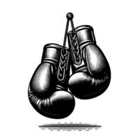 Black and white illustration of suspended Boxing Gloves vector