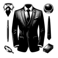 Black and white illustration of a pair of male Business Suit vector