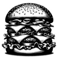Black and white illustration of a tasty grilled Cheeseburger vector