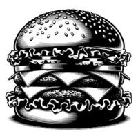 Black and white illustration of a tasty grilled Cheeseburger vector