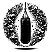 Black and white illustration of a Punching Bag vector