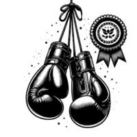 Black and white illustration of suspended Boxing Gloves vector