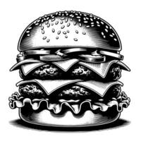 Black and white illustration of a tasty grilled Cheeseburger vector