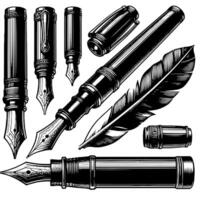 Black and white illustration of a fountain pen vector