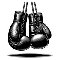 Black and white illustration of suspended Boxing Gloves vector