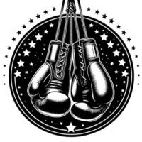 Black and white illustration of suspended Boxing Gloves vector