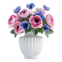 3d renderen van een roze en Purper bloemen in een pot Aan transparant achtergrond png