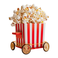 3D Rendering of a Red Popcorn Cart on Transparent Background png