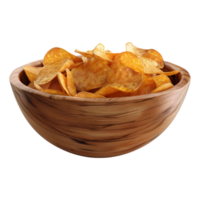 3d Renderização do uma frito batatas fatias dentro uma tigela em transparente fundo png