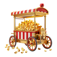 3D Rendering of a Red Popcorn Cart on Transparent Background png