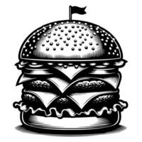 Black and white illustration of a tasty grilled Cheeseburger vector