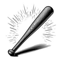 Black and white illustration of a single baseball bat vector