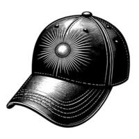 Black and white illustration of a single baseball cap vector