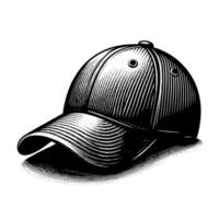 Black and white illustration of a single baseball cap vector